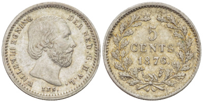 Нидерланды 5 центов 1876 Виллем III (1849-1890) KM 91 серебро 66-1231