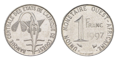 Западная Африка (BCEAO) 1 франк 1997 редкий год KM 8 нержавеющая сталь 4640-415