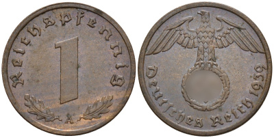 Германия 1 рейхспфенниг 1939 A KM 89, J. 361 бронза 4147-1158