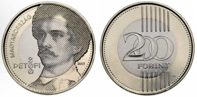 Венгрия 200 форинтов 2023 200 лет со дня рождения Шандора Петефи KM NEW биметалл  UNC  M36-16