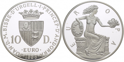 Андорра 10 динеров 1998 греческая принцесса Европа KM 150 серебро PROOF 1068-5-24
