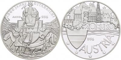 Австрия 20 евро 1996 1000 лет Австрии серебро PROOF 04-315-44