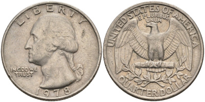 США 25 центов (квотер) 1978 Вашингтон KM A164a медь плакированная медно-никелем 4584-1056