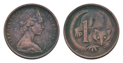 Австралия 1 цент 1967 Елизавета II (1952-2022), молодой портрет, опоссум KM 62 бронза 4655-1164