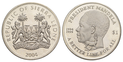 Сьерра-Леоне 1 доллар 2004 Нельсон Мандела KM 297 медно-никель BU 1531-1332