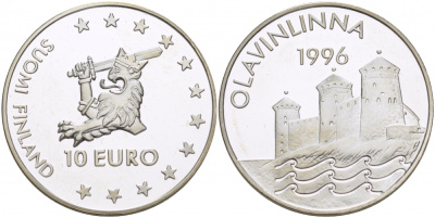 Финляндия 10 евро 1996 крепость Олавинлинна серебро PROOF 11-273-41