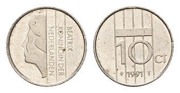Нидерланды 10 центов 1991 Беатрикс (1980-2013) KM 203 никель 206-628