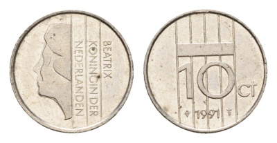Нидерланды 10 центов 1991 Беатрикс (1980-2013) KM 203 никель 206-628