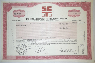 США, SYSTEMS AND COMPUTER TECHNOLOGY CORPORATION 1000 акций 1983 бумага 8805-39-1