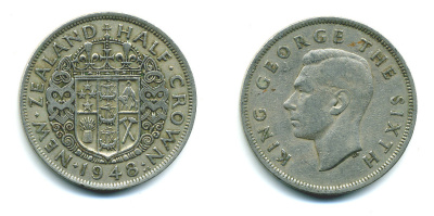 Новая Зеландия 1/2 кроны 1948 Георг VI (1936-1952) KM 19 медно-никель 47-826