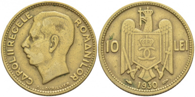 Румыния 10 леев 1930 Кароль II (1930-1940) KM 49 никель латунь 4402-713