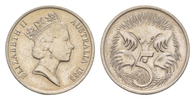 Австралия 5 центов 1988 Елизавета II (1952-2022), ехидна KM 80 медно-никель 4658-114
