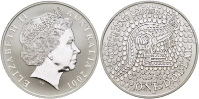 Австралия 1 доллар 2001 кенгуру, искусство аборигенов KM 590 серебро  UNC  1078-3-24