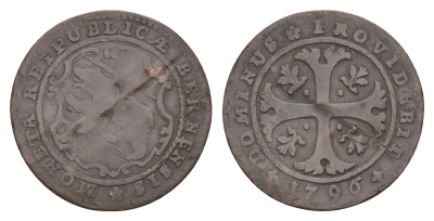 Швейцарские кантоны, Берн 1/2 батцена 1796 KM 91 серебро 1518-1744