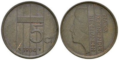 НИДЕРЛАНДЫ 5 ЦЕНТОВ 1984 БЕАТРИКС KM 202 бронза 72-757