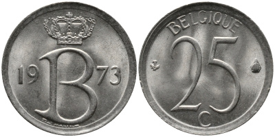 Бельгия 25 сантимов 1973 Belgique, Бодуэн I (1951-1993) KM 153.1 медно-никель 99-424