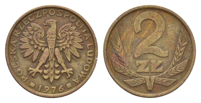 Польша 2 злотых 1976 Y 80.1 латунь 187-448