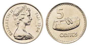 Фиджи 5 центов 1984 редкий год KM 29 медно-никель UNC 4687-1154