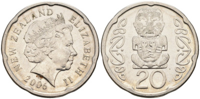 Новая Зеландия 20 центов 2006 Елизавета II (1952-2022), идол Пукаки KM 118а никелированная сталь 4579-1123