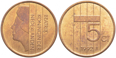 Нидерланды 5 центов 1992 Беатрикс (1980-2013) КМ 202 бронза 3856-544