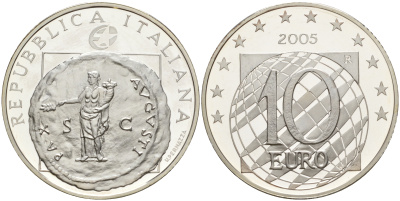Италия 10 евро 2005 60 лет мира и свободы в Европе, античная монета KM 271 серебро PROOF 11-166-23