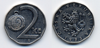 Чехия 2 кроны 1993 KM 9 сталь плакированная никелем 46-1434