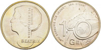 Нидерланды 10 гульденов 1996 Ян Стен, автопортрет с лютней, королева Беатрикс KM 223 серебро UNC 3855-535