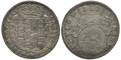 Неаполь и Сицилия тари (2 карлини) 1685 Карл II Испанский серебро aUNC 00-822-06