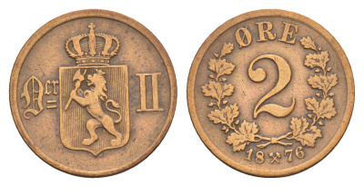 Норвегия 2 эре 1876 Оскар II (1872-1905) KM 353 бронза 4655-524