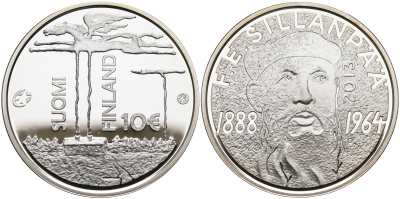 Финляндия 10 евро 2013 Франс Эмиль Силланпяя, писатель KM 201 серебро  PROOF  11-164-31