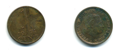 НИДЕРЛАНДЫ 1 ЦЕНТ 1974 ЮЛИАНА KM 180 бронза 53-562