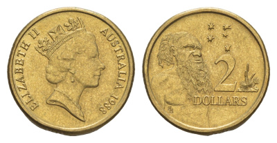 Австралия 2 доллара 1988 абориген, Елизавета II (1952-2022) KM 101 алюминиевая бронза 4658-119