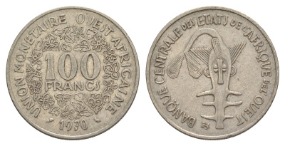 Западная Африка (BCEAO) 100 франков 1970 Центральный банк государств Западной Африки KM 4 никель 4642-321