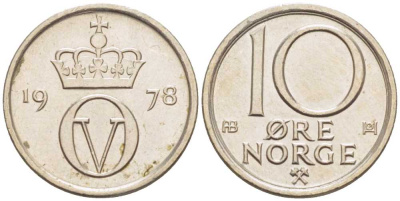Норвегия 10 эре 1978 Улаф V (1957-1991) KM 416 медно-никель 3309-723