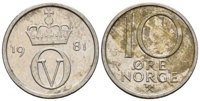 Норвегия 10 эре 1981 Улаф V (1958-1991) KM 416 медно-никель 4147-552