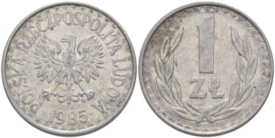 Польша 1 злотый 1985 MW, Народная Республика KM 49.1, Parchimowicz 213x алюминий 4548-434