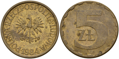 Польша 5 злотых 1984 MW KM 81.1, Parchimowicz 221i латунь 4161-1116