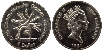 Новая Зеландия 1 доллар 1989 XIV Игры Содружества наций, гимнастика, Елизавета II (1952-2022) KM 68 медно-никель UNC 4537-221