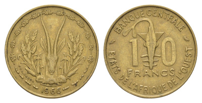 Западная Африка (BCEAO) 10 франков 1966 KM 1a медь алюминий никель 4175-1045