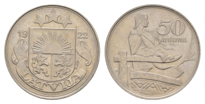 Латвия 50 сантимов 1922 год-тип KM 6 никель 4657-755