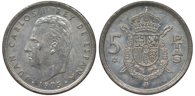 Испания 5 песет 1975 (80) Хуан Карлос I (1975-2001) KM 807 медно-никель 4128-1013