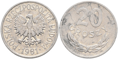 Польша 20 грошей 1981 MW KM А47 алюминий    4174-721