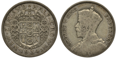 Новая Зеландия 1/2 кроны 1934 Георг V (1910-1936) KM 5 серебро 272-724