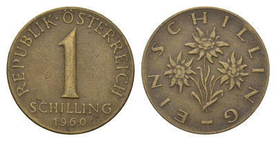 Австрия 1 шиллинг 1960 KM 2886 алюминиевая бронза 4671-613