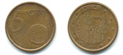 Испания 5 евроцентов 2005 KM 1042 сталь плакированная медью 29-1153