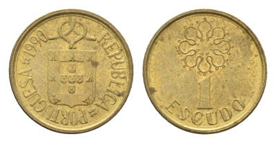 Португалия 1 эскудо 1990 KM 631 никель латунь 4674-761