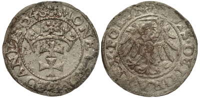 Польша, Данциг 1 шиллинг (шеляг) 1546 Сигизмунд II Август (1544-1572), вес 1,14 гр. серебро 1516-1445
