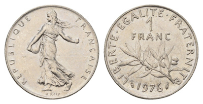 Франция 1 франк 1976 сеятель KM 925 никель 4673-1142