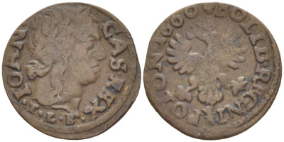 Польша 1 солид (шелаг, шиллинг) 1660 Ян II Казимир Ваза (1649-1668), боратынка, вес 1,05 гр. KM 110 медь 66-233