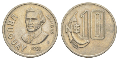Уругвай 10 песо 1981 Хосе Хервасио Артигас KM 79 медно-никель 4635-333